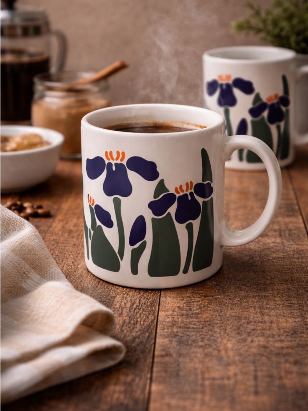 Vintage Nina Campbell Iris Floral Mug 1983 Cottagecore Coffee Cup